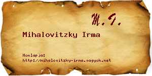 Mihalovitzky Irma névjegykártya